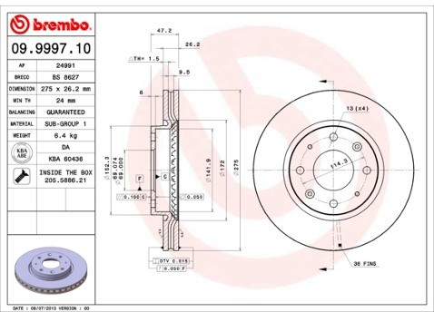 BREMBO Tarcza hamulcowa 09.9997.10
