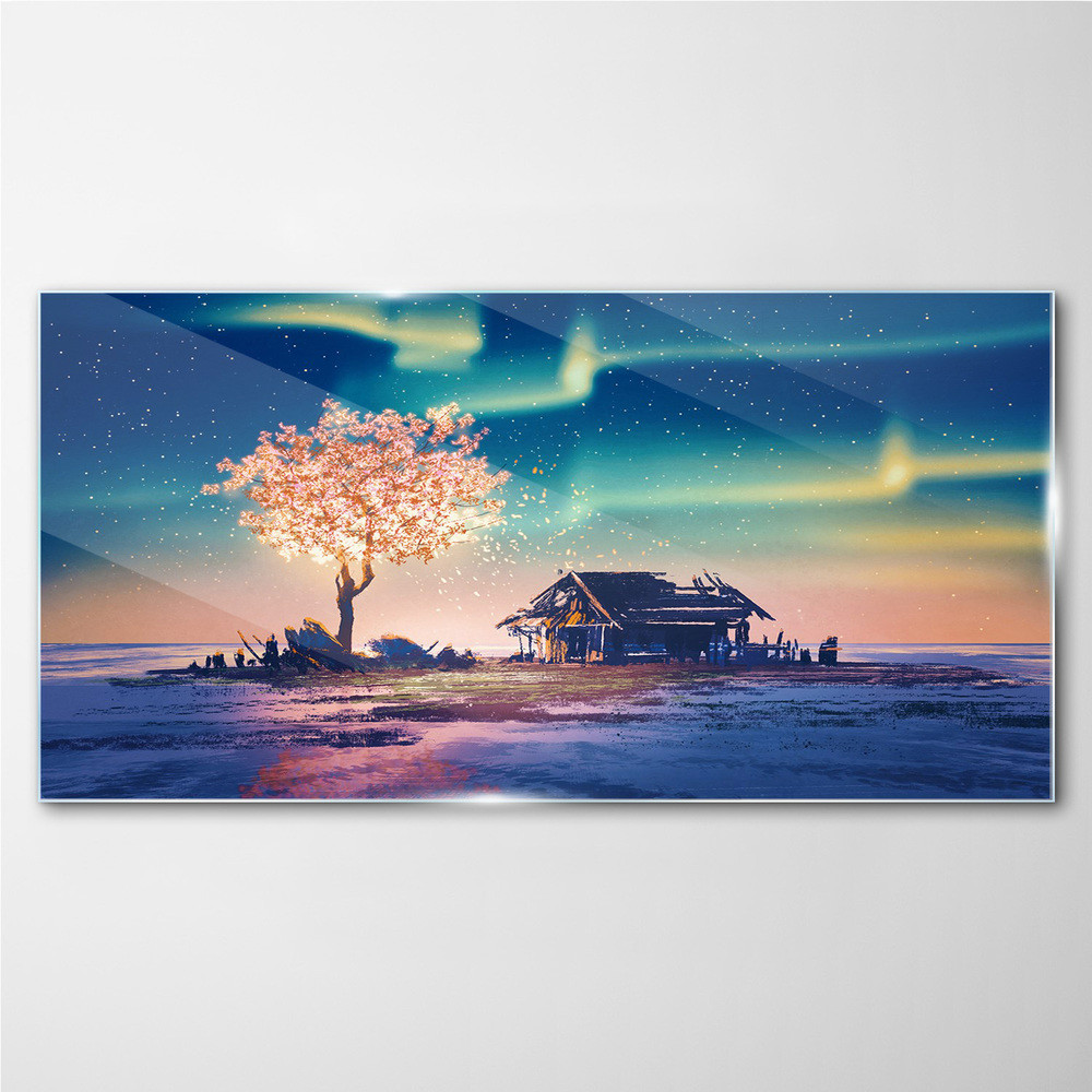 PL Coloray Obraz Szklany Abstrakcja Drzewo Niebo Noc 140x70cm