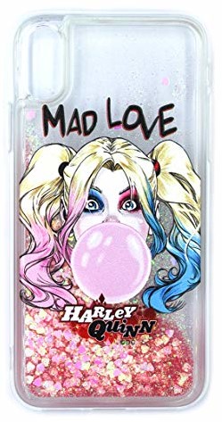 DC ERT ERT Comics Harley Quinn etui na telefon zaprojektowane dla iPhone X/iPhone XS płynny brokat - przezroczysty/różowy brokat WPCHARLEY052