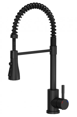 STEINER Bateria zlewozmywakowa stalowa SALMA Very Black z wyciąganą wylewką sprężyna kolor czarny mat