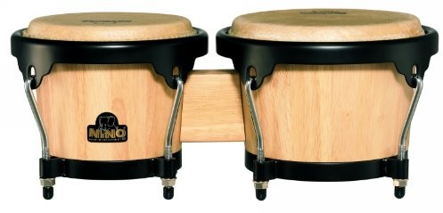 Meinl Nino Percussion NINO3NT-BK drewniane bongos z głowicami bawala, 15 cm i 18 cm, naturalny/czarny sprzęt NINO3NT-BK