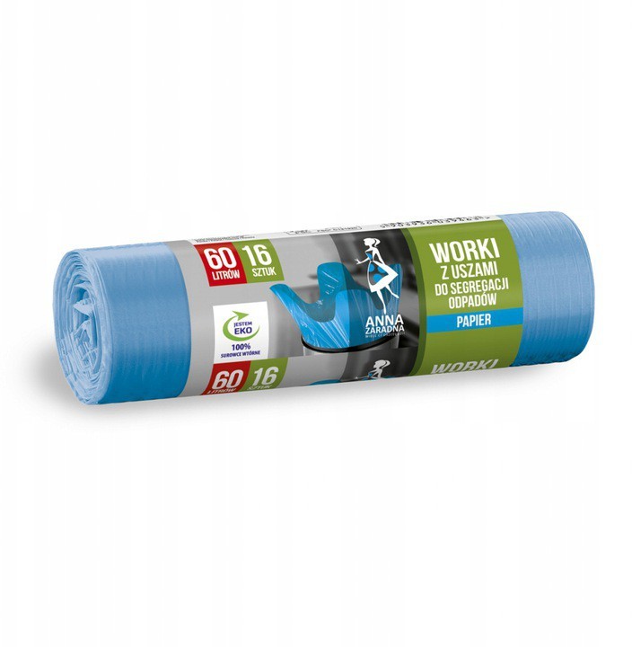 Anna Zaradna WORKI NA ŚMIECI DO SEGREGACJI ODPADÓW PAPIER 60L 16SZTUK NIEBIESKIE 5903936039463