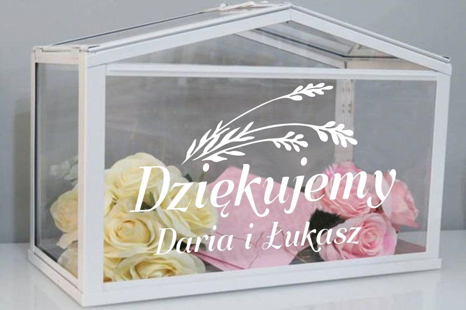 Naklejka ślubna na skrzynkę z imionami i gałązką SL040