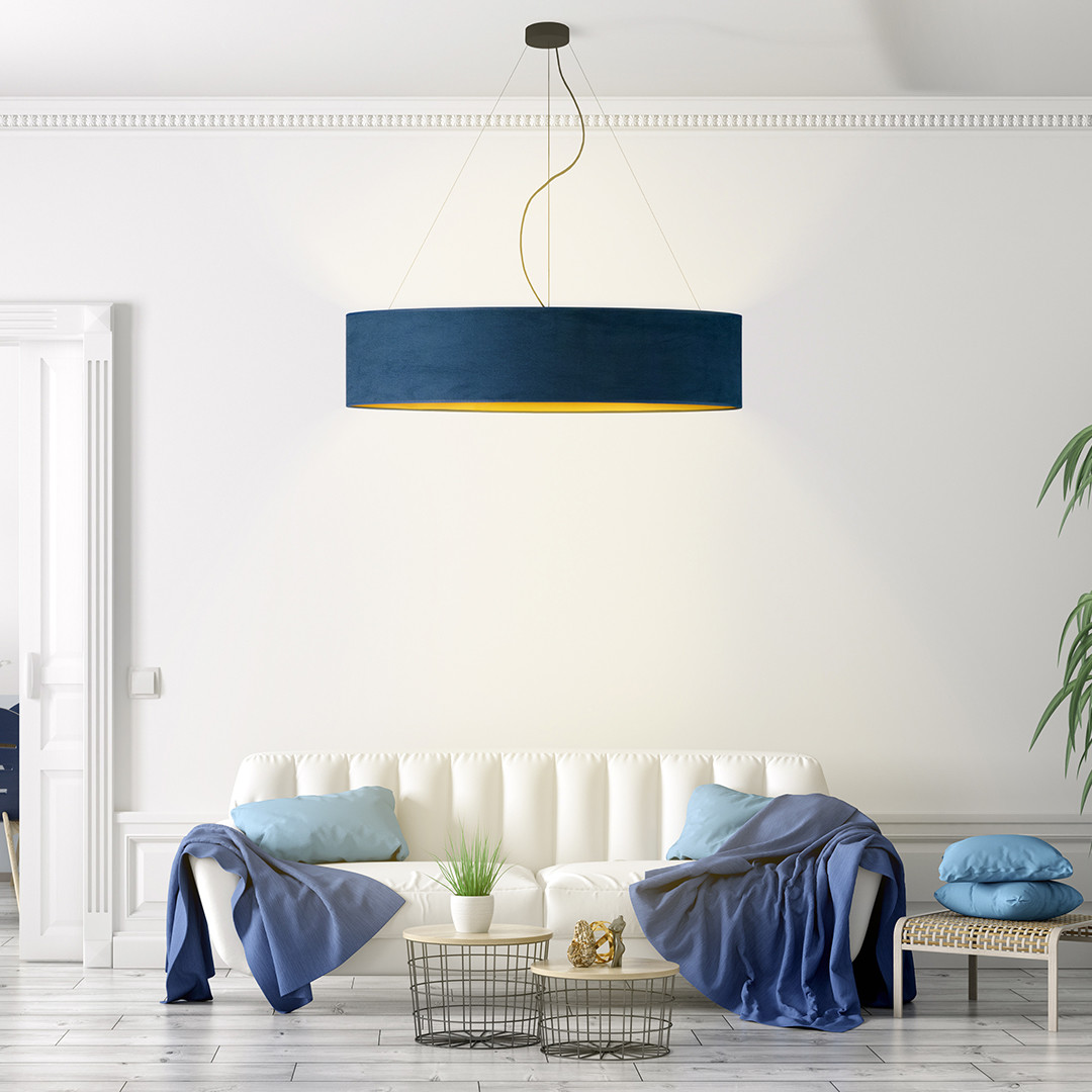 LYSNE Lampa wisząca na czarnym stelażu PORTO VELUR fi 100 cm kolor morski ze złotym wnętrzem 14530V/5