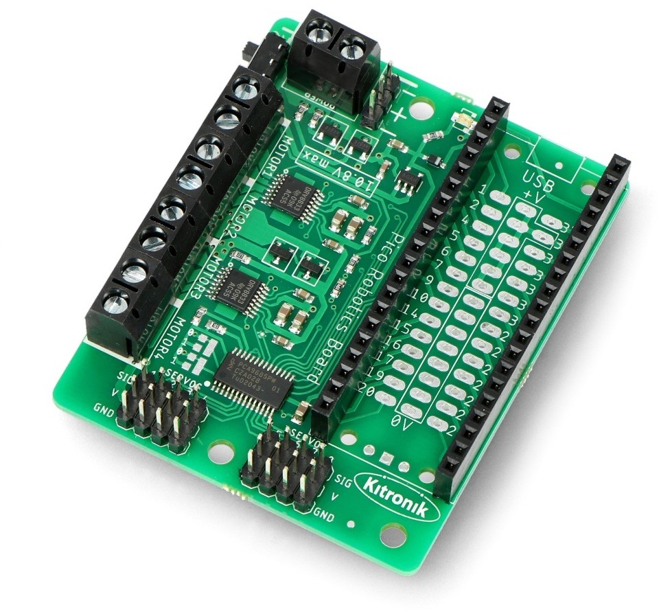 Raspberry Pi Kitronik Kitronik Robotics Board - sterownik 4 silników i 8 serwomechanizmów - 3-10,8V - do Pico - Kitronik 5329 KTR-19595