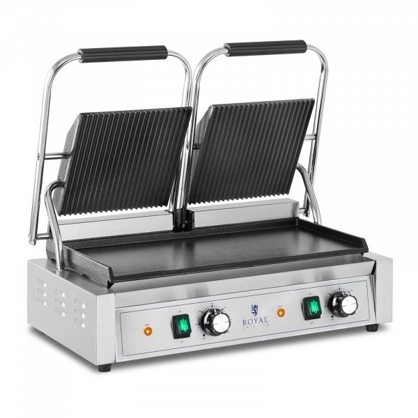 Royal Catering Grill kontaktowy płyta ryflowana i gładka 3600 W RCPKG-3600-M