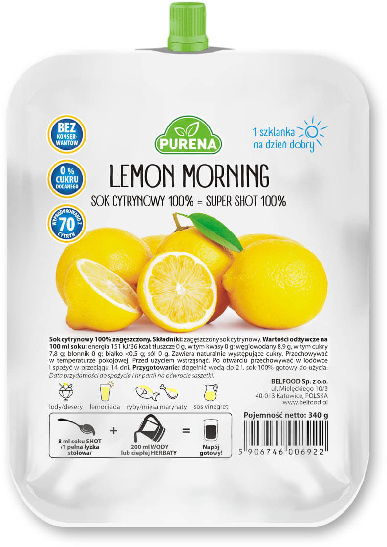 Purena Lemon morning sok cytrynowy zagęszczony 340g = 2l Purena