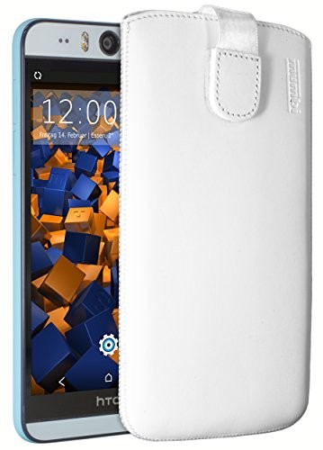 Mumbi Prawdziwa skórzana torba kompatybilna z HTC Desire Eye etui skóra pokrowiec Case Wallet, biały HTC Desire Eye