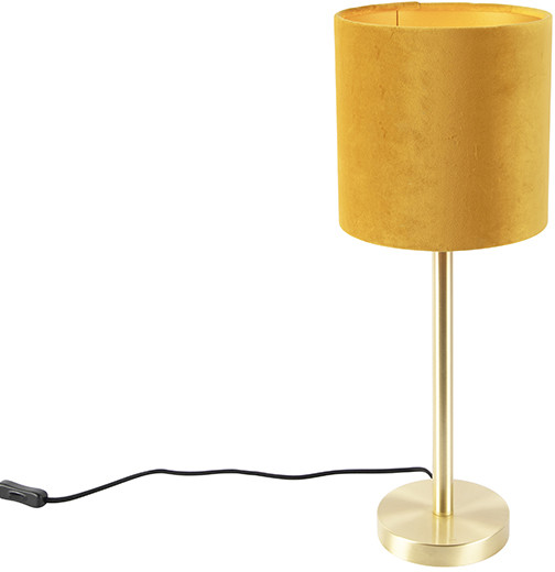 QAZQA Moderne tafellamp messing met gele kap 20 cm - Simplo 102133