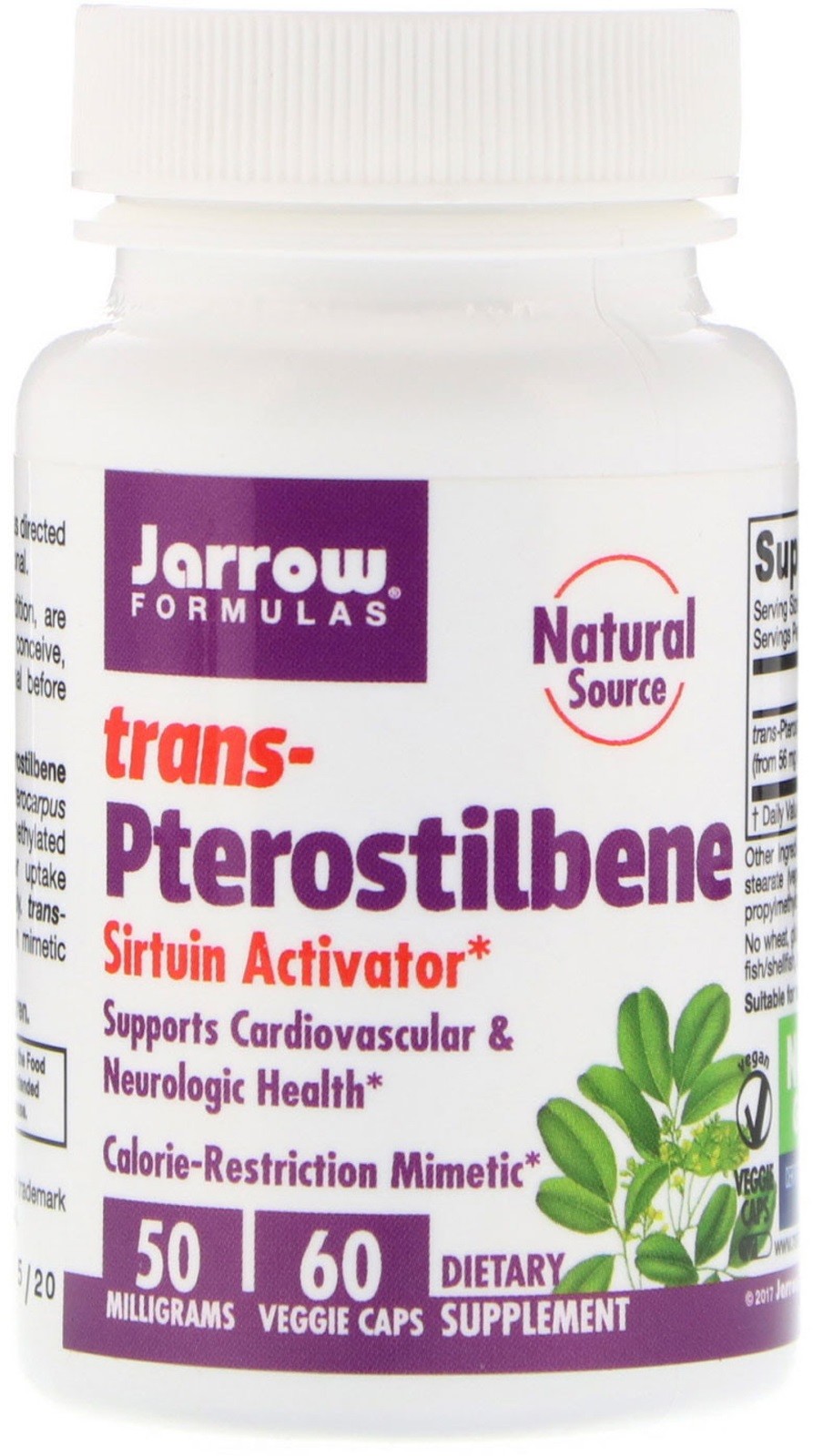 JARROW FORMULAS trans-Pterostilbene (metylowa forma Resweratrolu) 60 Kapsułek wegetariańskich