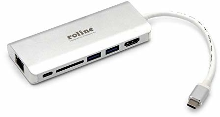 Roline 12.02.1037 stacja dokująca USB typu C, HDMI 4K, USB 3.0, SD/MicroSD, Gigabit Ethernet srebrna 12021037