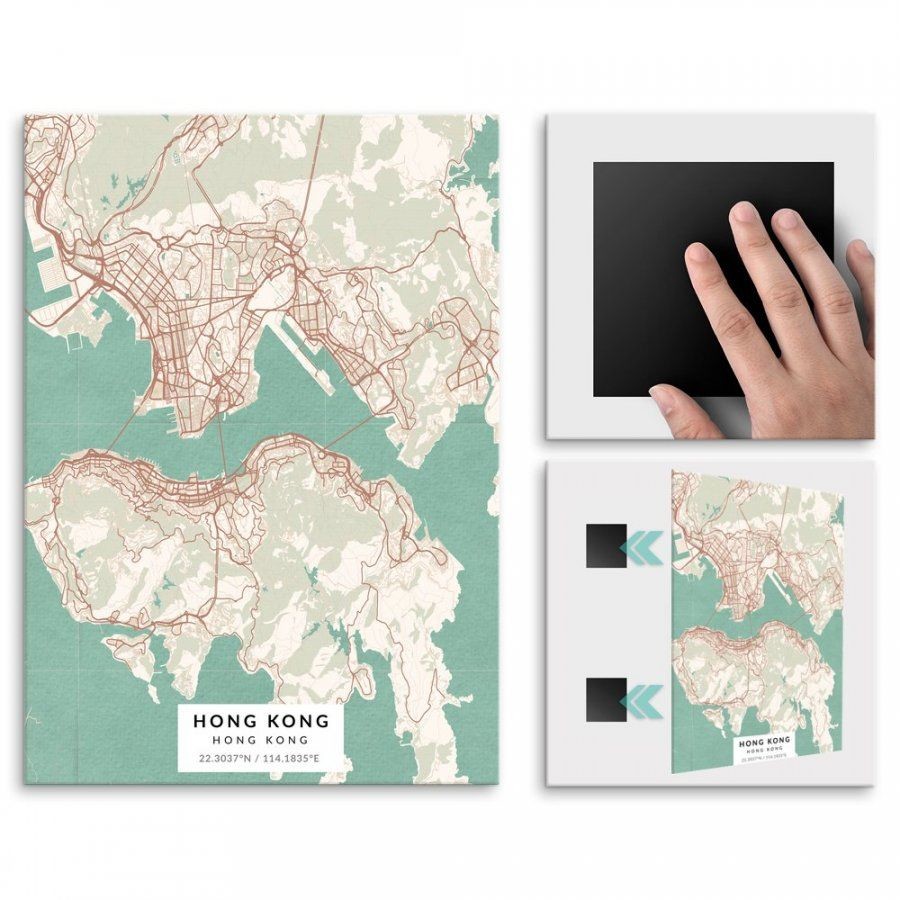 Pix4home Plakat metalowy Mapa Vintage Hongkong L POS-L-03572