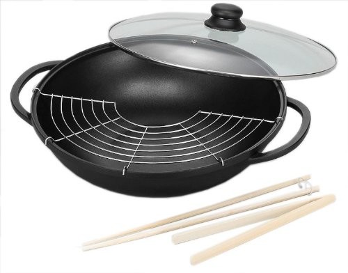 Krüger garnek WOK Lipsk  36 cm z pokrywką szklaną, czarny, 36 cm SCO11