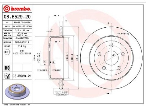 BREMBO Tarcza hamulcowa 08.B529.21