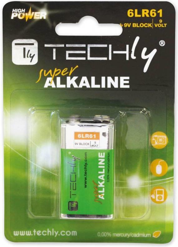 Techly Bateria alkaliczna 9V 6LR61 PP3 1 sztuka - 307032