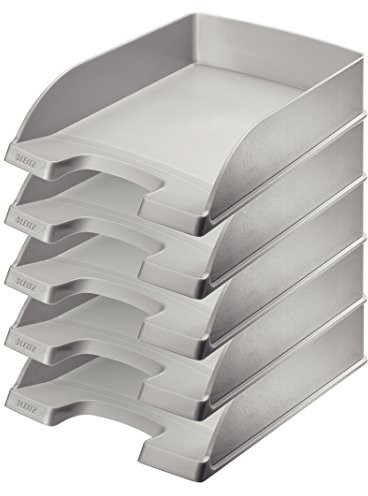 Leitz Plus kuwety na dokumenty, wysokość 7 cm, zestaw 5 sztuk, srebrny szary 52270084