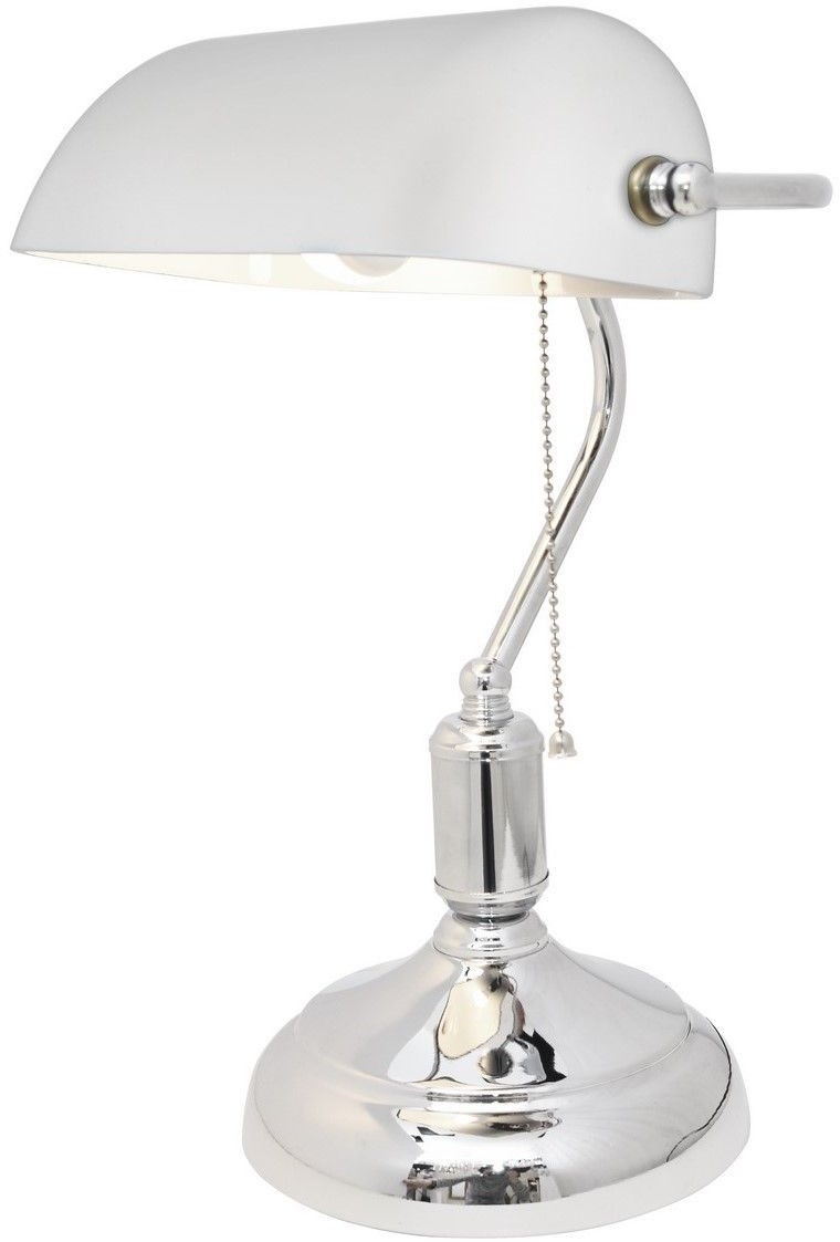 Lumina Deco Deco Bankierska klasyczna lampka biała z chromem LDT 305 (WT+CHR) Deco LDT 305 (WT+CHR)