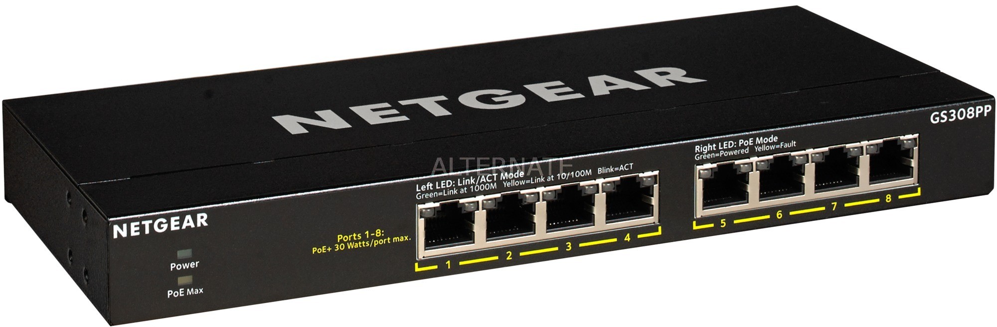 Netgear GS308PP Nie zarządzany Gigabit Ethernet (10/100/1000) Czarny Obsługa PoE, Przełącznik