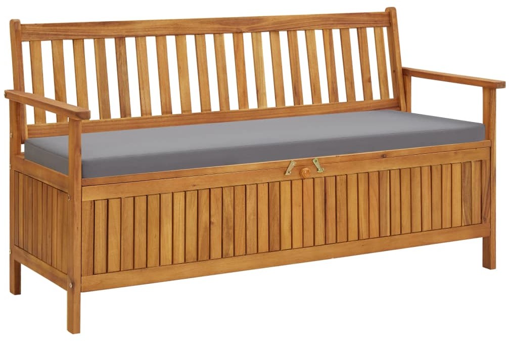 vidaXL Ławka ogrodowa ze schowkiem i poduszką, 148 cm, drewno akacjowe