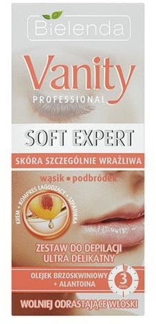 Bielenda Vanity Professional Soft Expert zestaw do depilacji twarzy ultra delikatny krem 15ml + kompres 10ml + szpatułka 46473-uniw