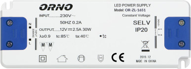 Zasilacz płaski do LED  12VDC 30W, IP20, wysokość 18mm OR-ZL-1651