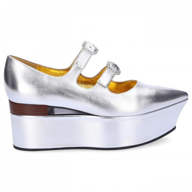 Gucci Gucci Czółenka na koturnie 537158 skóra nappa srebrny