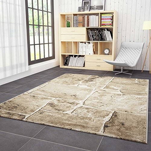VIMODA Vimoda 'Tibet', 7413 - klasyczny dywan do salonu, o gęstym splocie, wzór podłogi z kamienia, najwyższej jakości, beż/brąz tibet7413_beige_1-1
