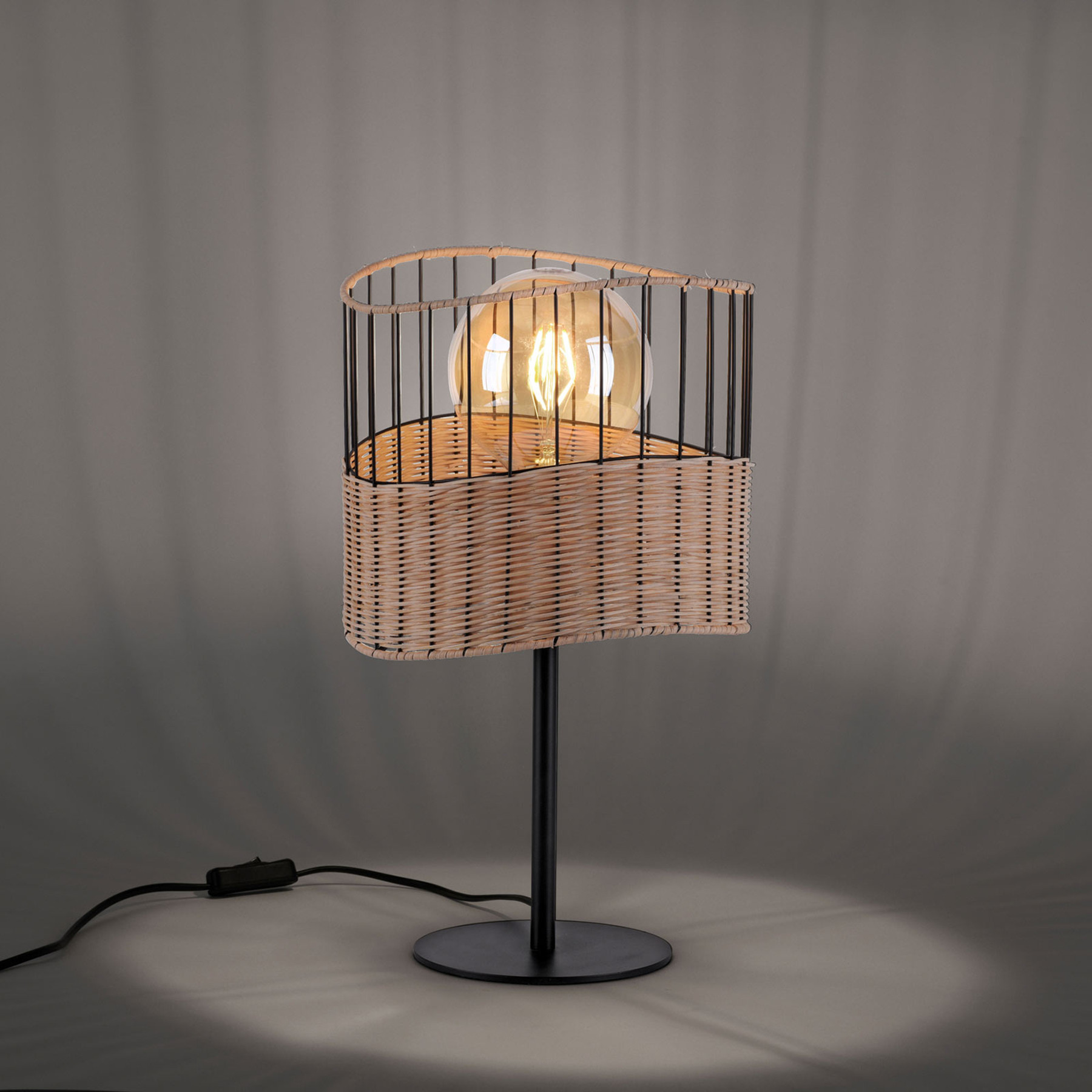 Leuchten Direkt Lampa stołowa Reed z drewna i metalu