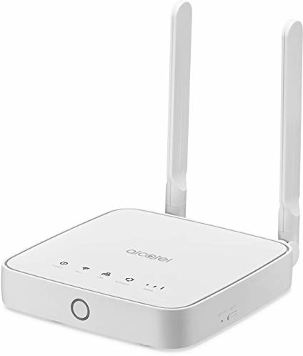 Alcatel HH40 4G/LTE router (CAT4 | do pobrania 150 Mb/s | do przesyłania 50 Mb/s), łącznie z 2 zewnętrznymi antenami LTE, WLAN 802.11 b/g/n, funkcja hotspot, WPS, 2 x 100 Mbit/s port LAN, biały