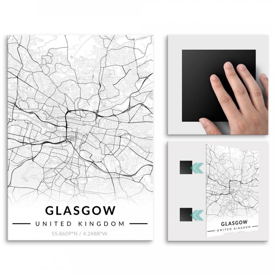 Pix4home Plakat metalowy Mapa B&W Glasgow L POS-L-04383
