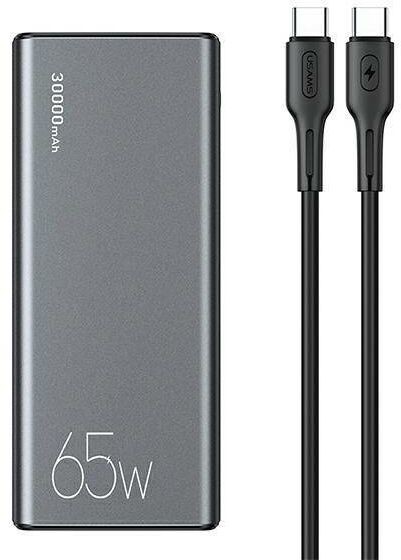 Usams Powerbank PB59 30000mAh 65W 2xQC3.0+PD Fast Charge czarny/black CMXLOGTC01 (US-CD165) + kabel USB-C-USB-C Usa000979