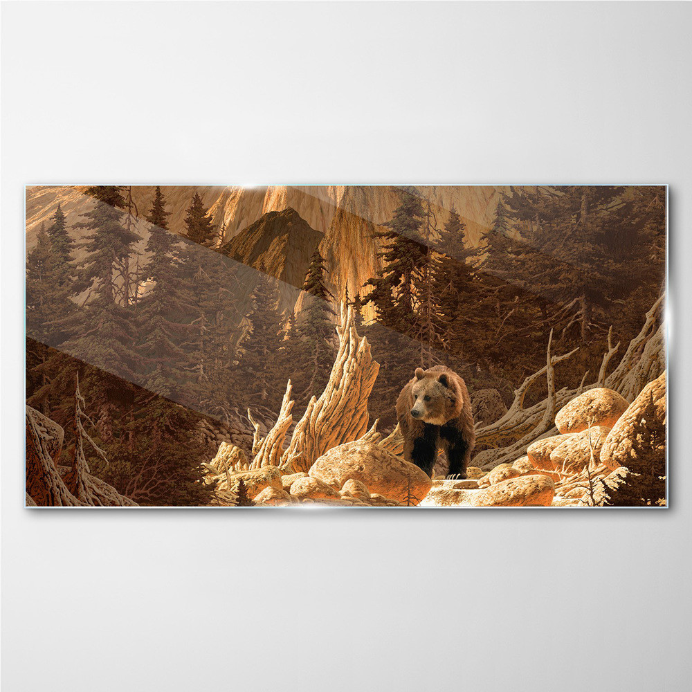PL Coloray Obraz Szklany las niedźwiedź góry przyroda 100x50cm