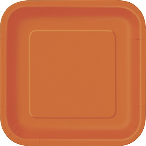 Unique Supplies imprezowy Impreza talerze papierowe, 18 cm, kwadratowa, 16 szt., rozmiar uniwersalny, pomarańczowy 32240