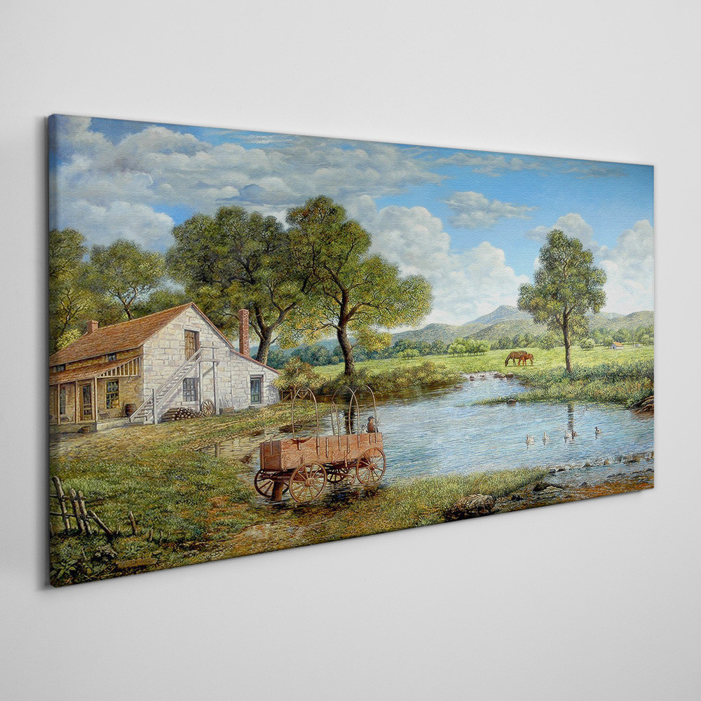 PL Coloray Obraz na Płótnie wieś drzewo góra krajobraz 120x60cm