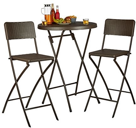 Relaxdays Składane krzesło barowe  BASTIAN -częściowy zestaw, rattan wygląd, oparcie, stołek barowy składany, 78 cm wysokości, stołek barowy krzesło składane, brązowy 10020761_93