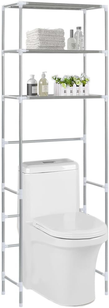3-poziomowa szafka łazienkowa nad toaletę, srebrna, 53x28x169cm
