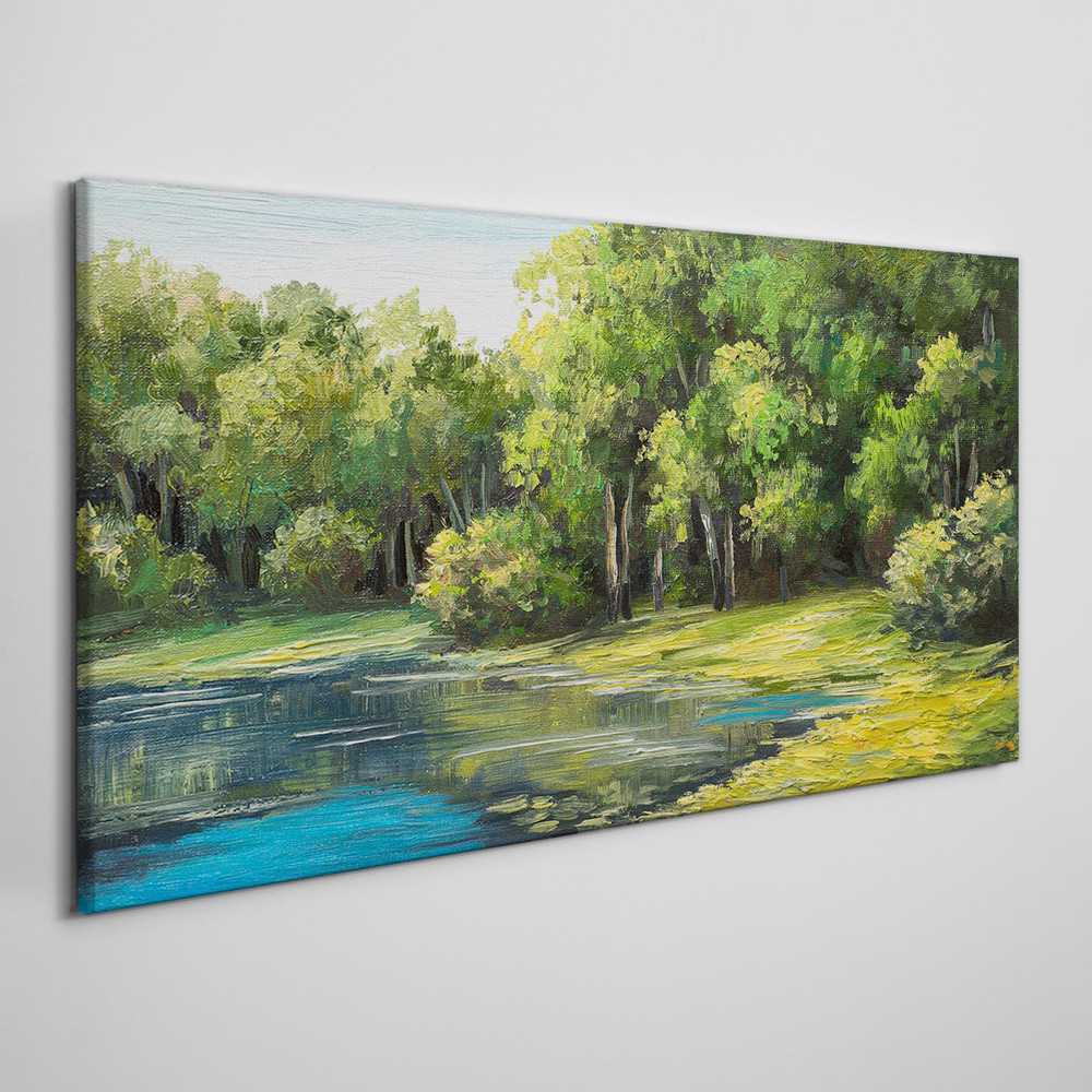 PL Coloray Obraz Canvas las jezioro krzewy przyroda 120x60cm