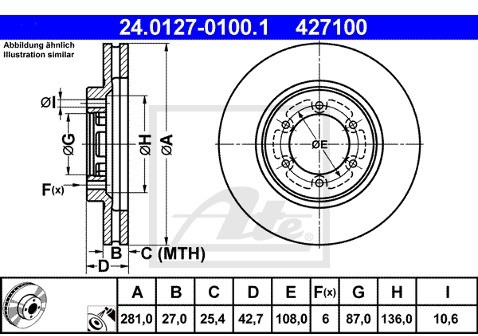 ATE TARCZA HAM 24.0127-0100.1 HYUNDAI TERRACAN 2.9I 4WD 01-06  24.0127-0100.1