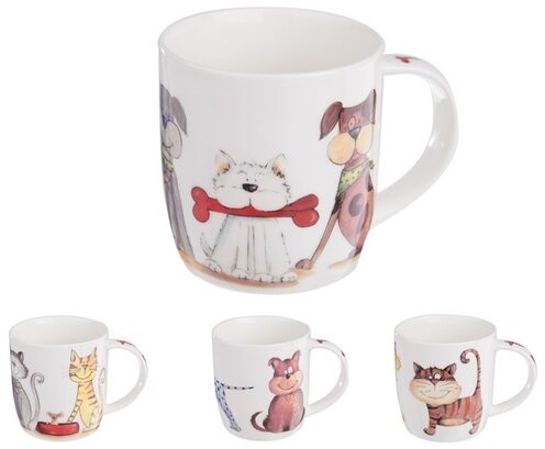 Orion Zestaw kubków porcelanowych Psy i Koty 0,4 l, 4 szt.