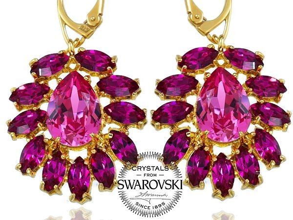 Swarovski Przepiękne Kolczyki Rose Azure Gold Złote Srebro