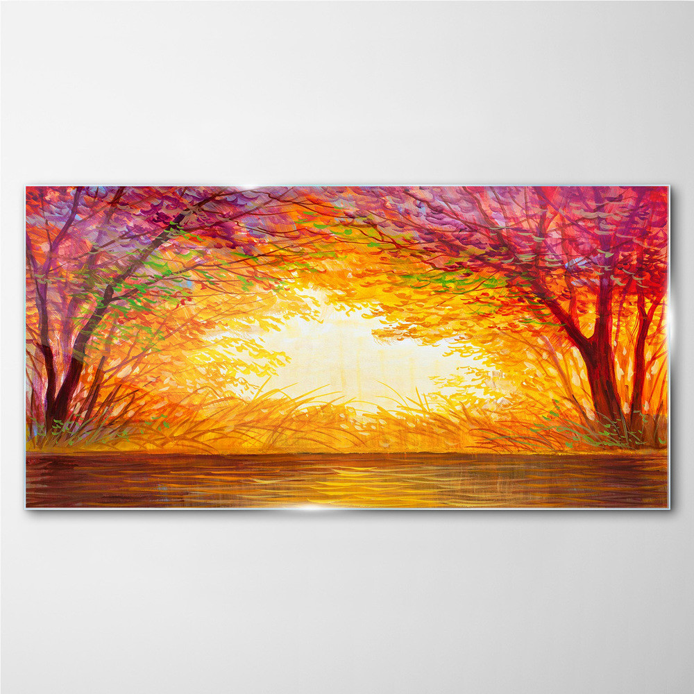 PL Coloray Obraz Szklany woda jesień zachód słońca 100x50cm