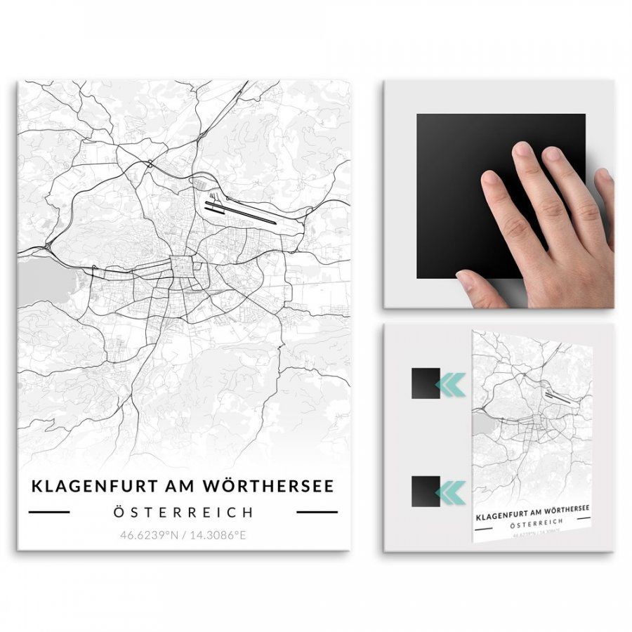Pix4home Plakat metalowy Mapa B&W Klagenfurt am Wörthersee L POS-L-03135