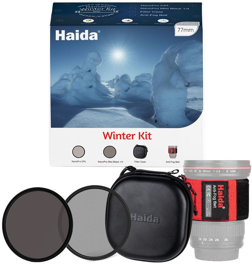 Haida Zestaw zimowy Winter Kit 82mm z opaską grzewczą, filtrami CPL, Mist Black i etui HD4768