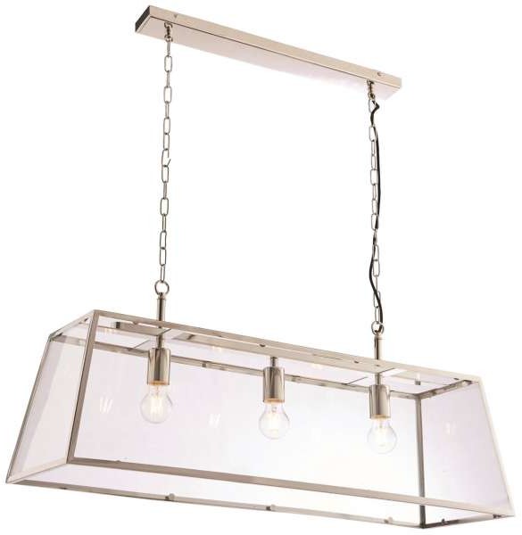 Endon Loftowa LAMPA wisząca HURST 76227 Endon prostokątna OPRAWA szklany ZWIS klatka na łańcuchu nikiel przezroczysta 76227