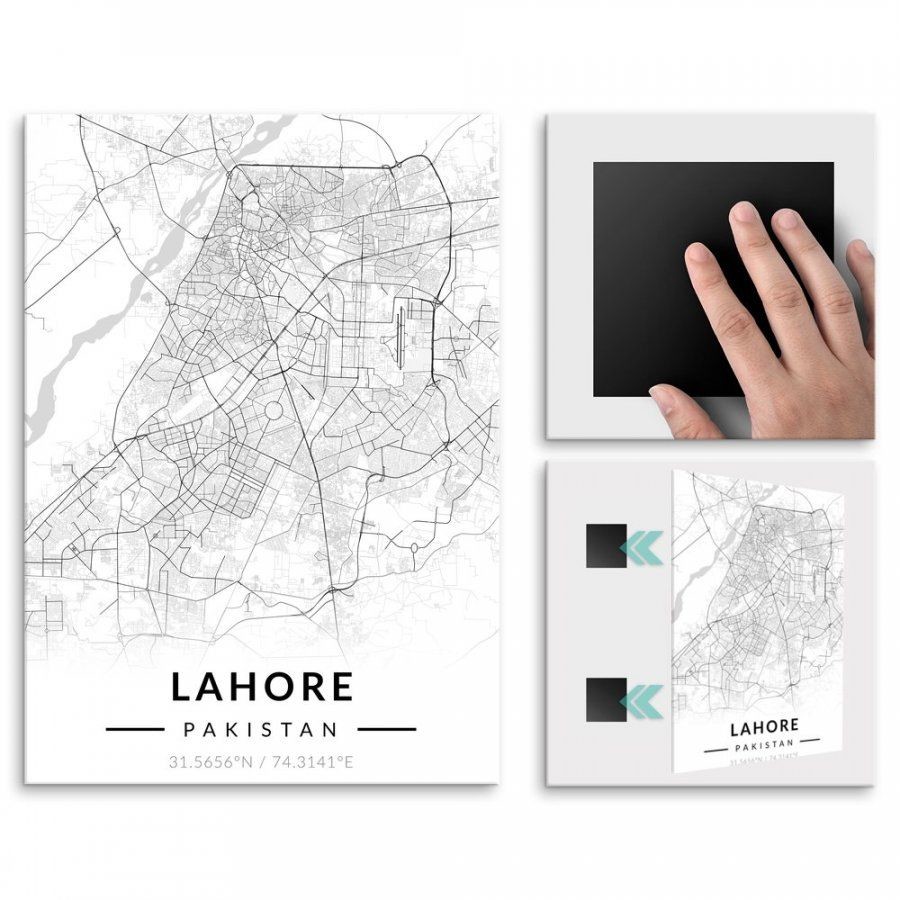 Pix4home Plakat metalowy Mapa B&W Lahaur M POS-M-03412