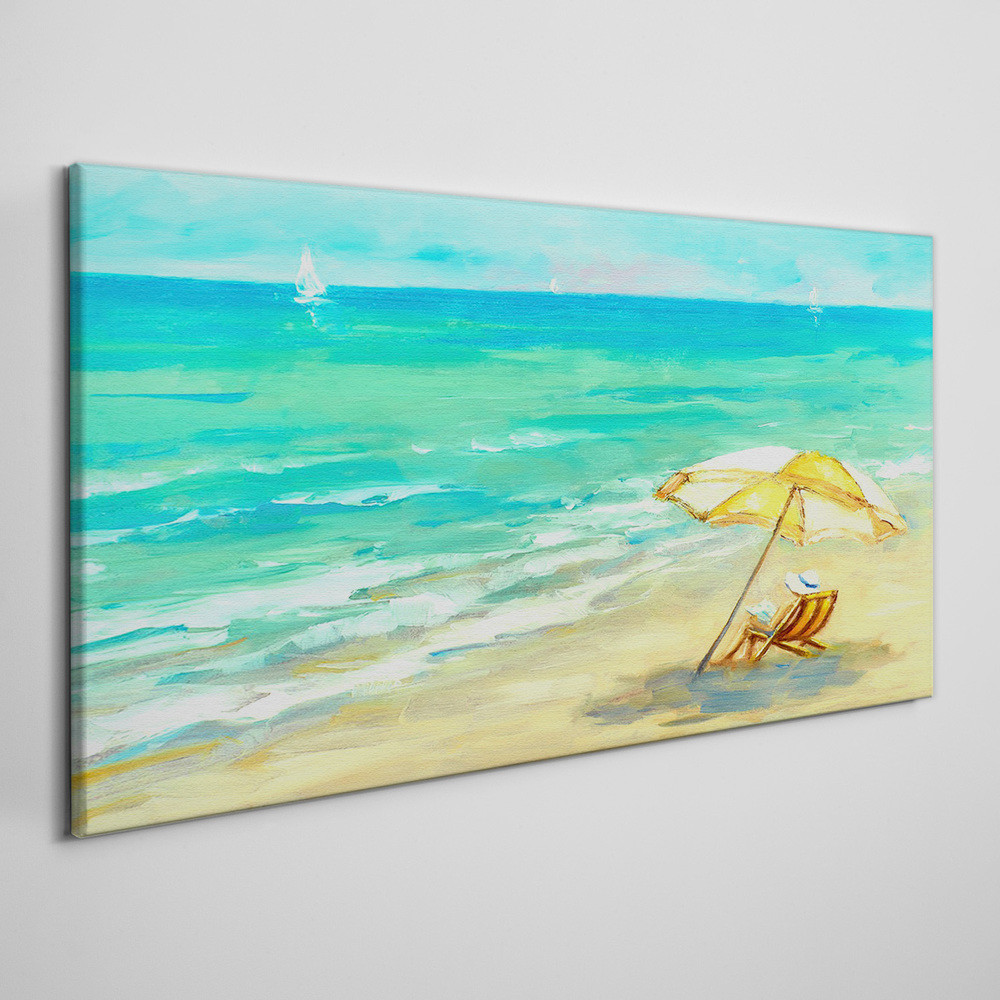 PL Coloray Obraz na Płótnie plaża morze fale parasolka 100x50cm