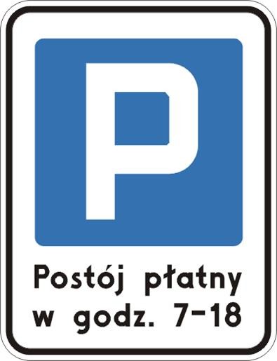 Znak drogowy informacyjny D-44 strefa płatnego parkowania