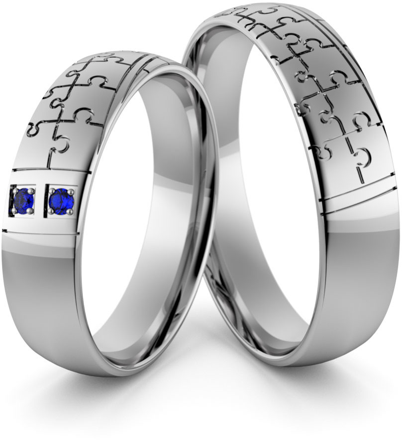 Eminence Obrączki ślubne palladowe 5 mm z puzzle i szafirami - Pd-47 Pd-47-2