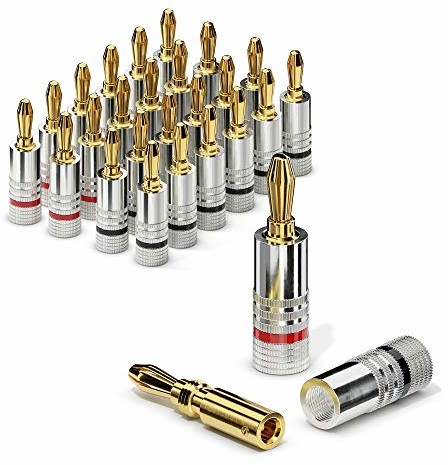 Sonero sonero Wtyki bananowe zestaw 24 sztuk, do wszystkich kabli głośnikowych o średnicy do maks. 6 mm, 4 sztuki z kodowaniem kolorami (12 x czerwony, 12 x czarny), pozłacane 24 k S-SC000-24