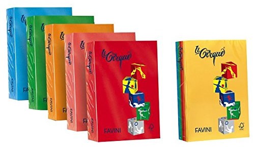 Favini Favini Kolorowy papier paskowy 500 arkuszy A4 80 g lecirque posortowany w 5 intensywnych kolorach [A71X514] A71X514